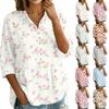 Damen Knopfleiste Hemd Vintage Blumenmuster Dreiviertelärm Lockerer Schnitt Bluse mit Kragen Lässig Leichtes Oberteil
