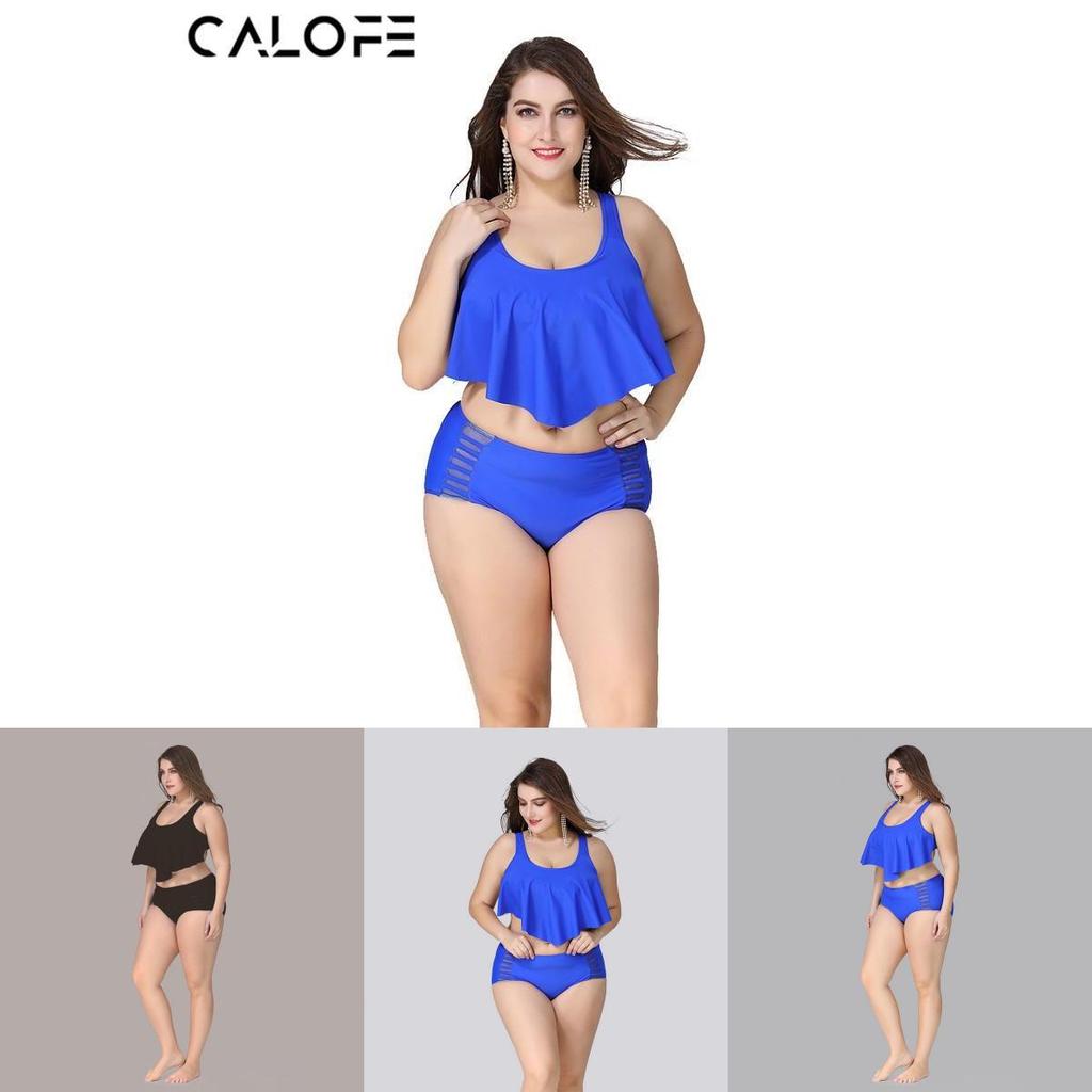 Calofe Sexy Ruffle Bikini Set Large Size For Chubby High Waist Women With Luxurious Fit