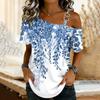 Women's Fashion Casual Print Sexy Off-the-shoulder Short Sleeve T-shirt Top