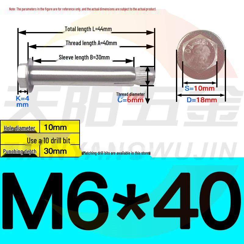 304/201 Stainless Steel Hex Internal Expansion Bolt, Sizes: M6, M8, M10, M12, Length: 70mm