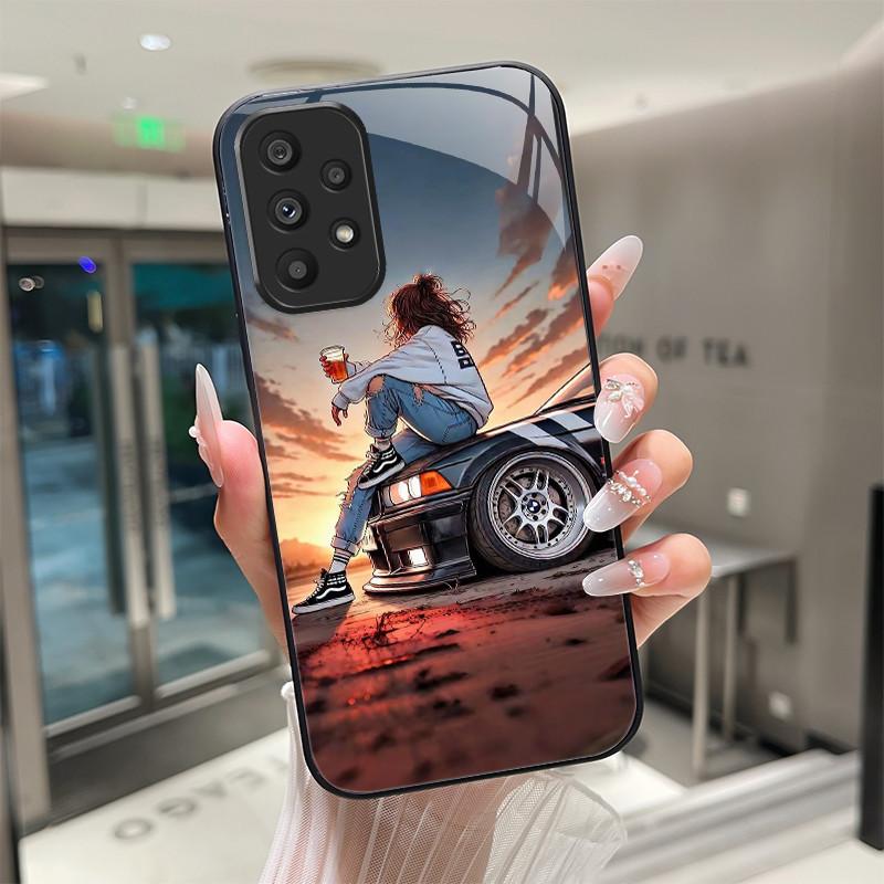 Süße Cartoon-Katzen Blumen Hülle Für Samsung Galaxy A52 A52S A72 4G 5G Gehärtetes Glas Handyhülle Schutzhülle Rückseite Hartschale