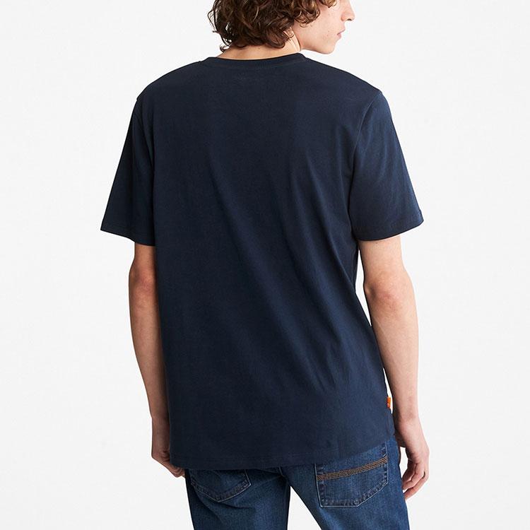 Timberland Pattern Printed Knit Casual Fashion Breathable Round Neck Short Sleeve T-Shirt Men T-Shirts Deep-Sapphire-Blue A62JN-433