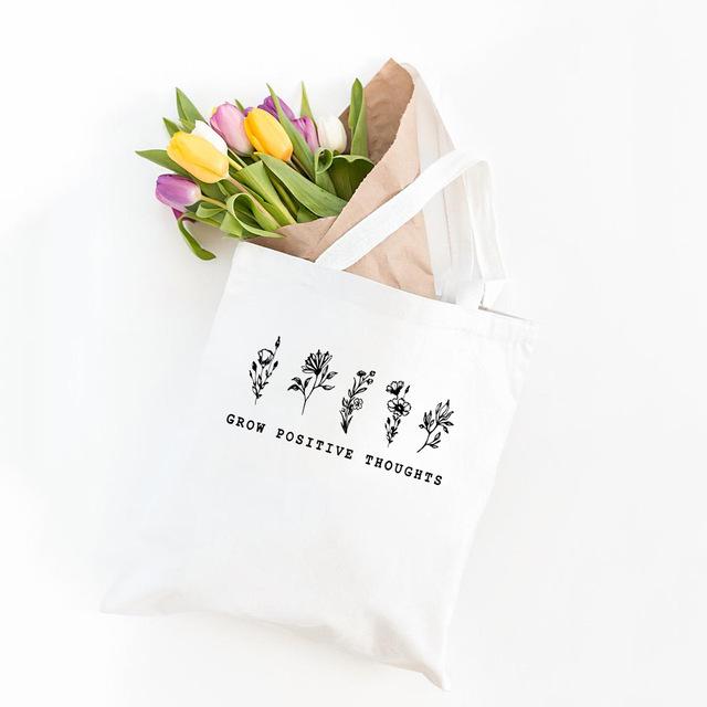 

Летние женские повседневные холщовые сумки с цветочным принтом Bloom, где вы посажены, Harajuku, продуктовые сумки-шопперы