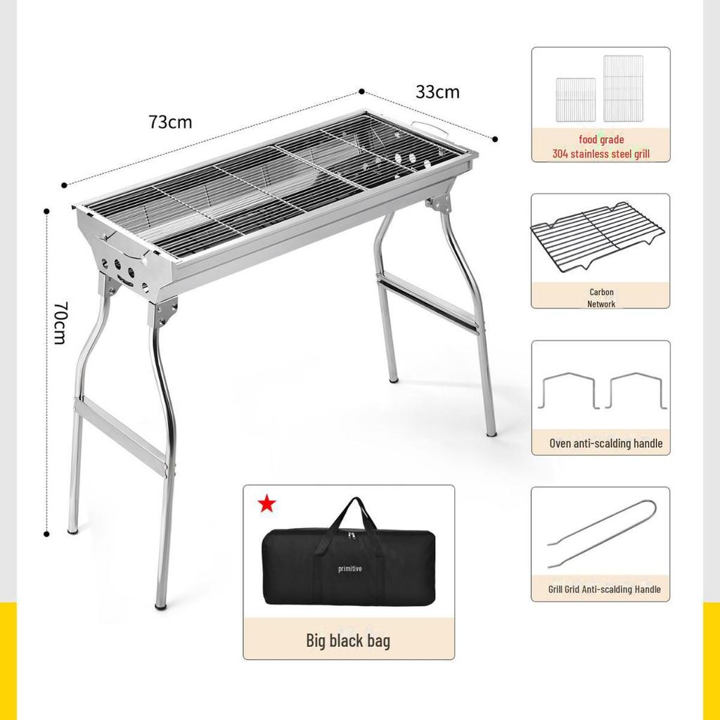 Μεγάλη Φορητή Πτυσσόμενη Ψησταριά Μπάρμπεκιου με Κάρβουνο από Ανοξείδωτο Ατσάλι για Εξωτερική και Οικιακή Χρήση