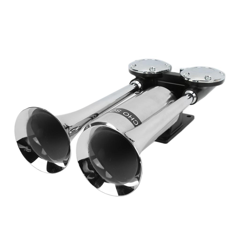 300DB Car Air Horn Zinc Alloy Chrome Plating Double Tube Loudspeaker for Train Ship SUV RV Truck Motorcycle DC 12V 24V
