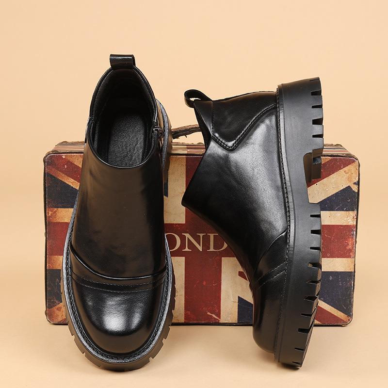 Winter platform shoes men's soft-soled soft-faced men's soft leather velvet Martin boots round head high top