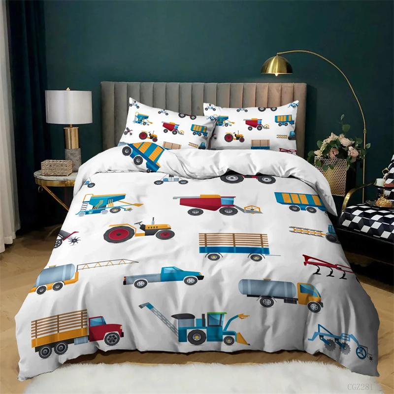 Kids Excavator Tractor Truck for Children Boys Girls Bedroom Decor Construction Vehicle Cartoon Duvet Cover Crane Quilt Cover