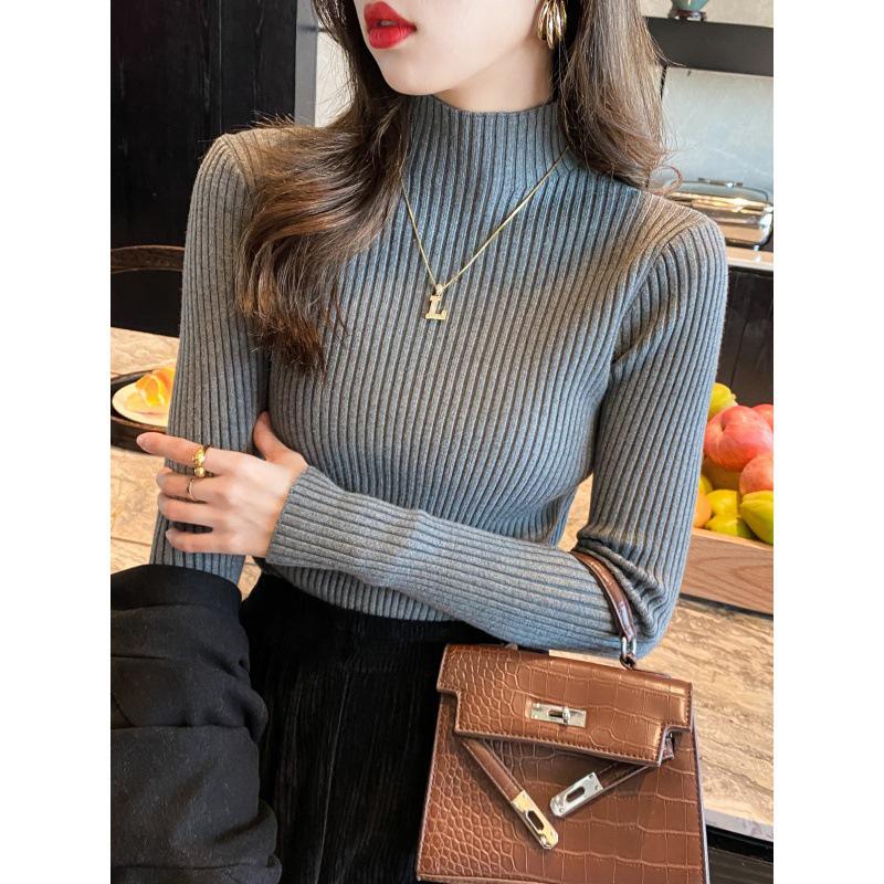Women's White Knit Sweater: Half High Neck, Versatile Inner Wear for Autumn/Winter 2025