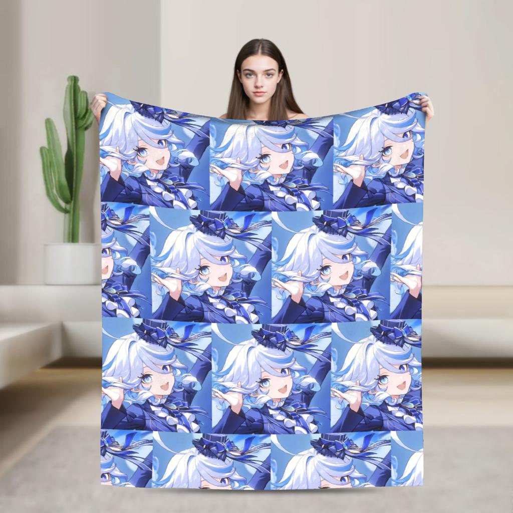 Furina Genshin Impact Spiel Decken Flanell Winter Multifunktion Ultra-Weiche Überwurfdecken für Sofa Reise Teppich Stück
