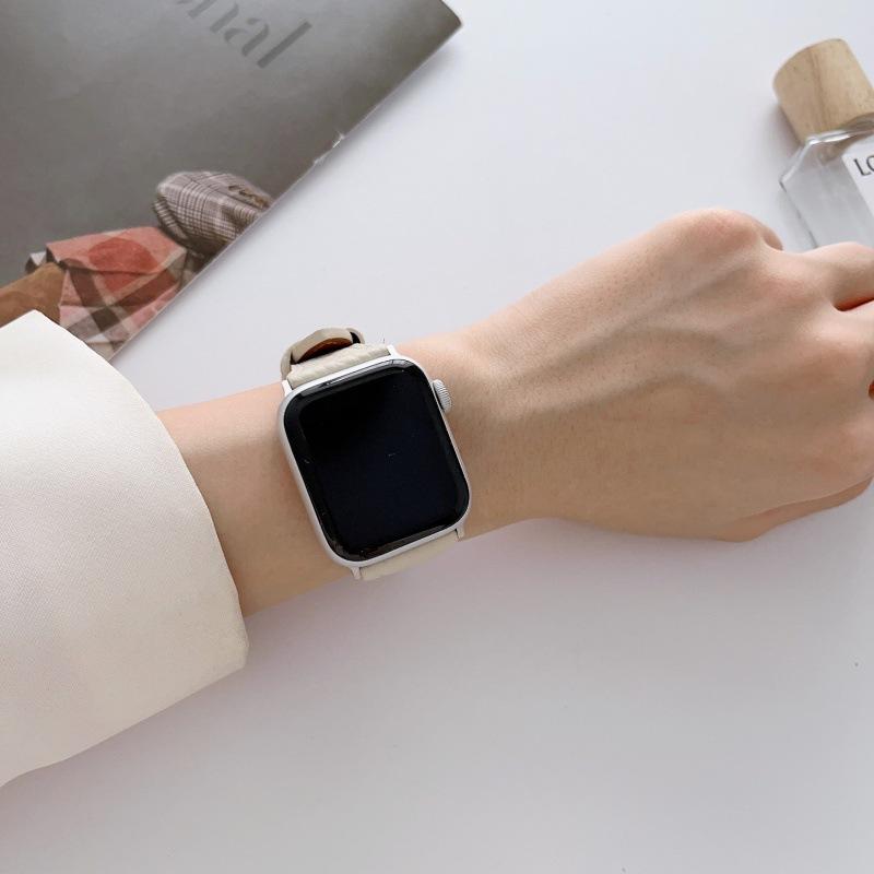 Kleiner Bund Quadratischer Schnallen-Litschi-Muster-Riemen Ist Geeignet Für Applewatch Apple Watch Iwatch109876Se Damen