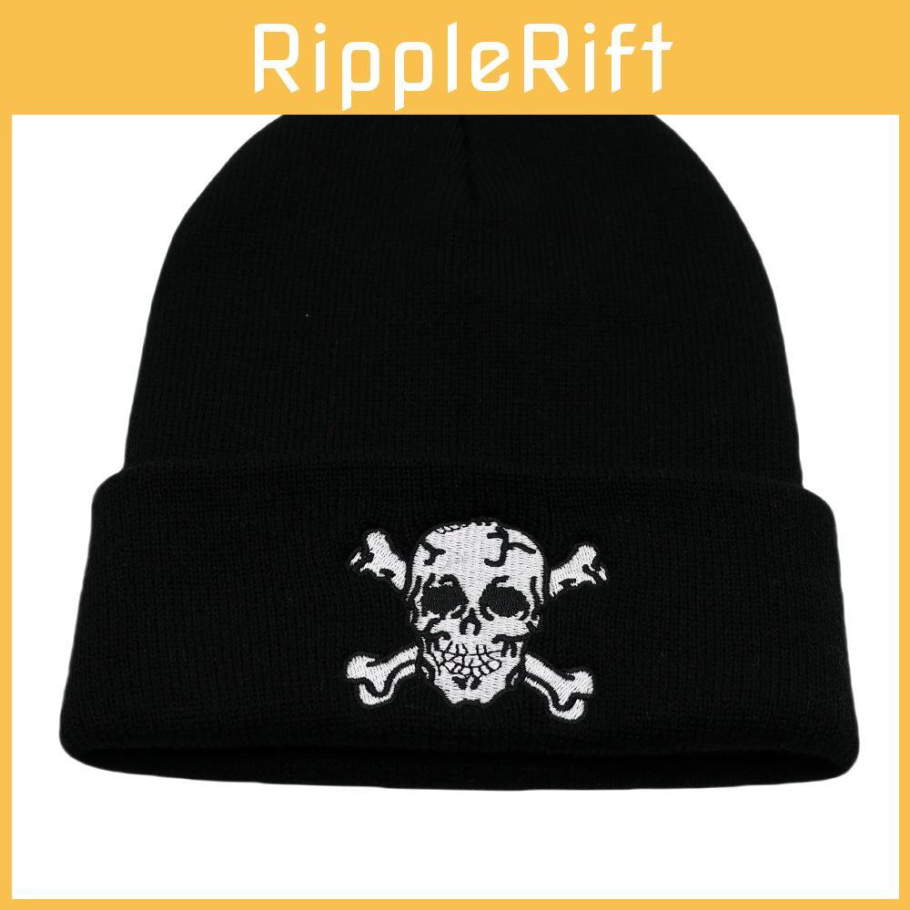Skull Embroidered Knit Hat For Winter And Fall Fashion And Holiday Wear