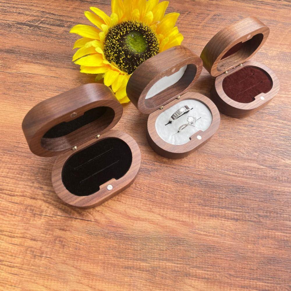 Boîte à alliances faite à la main Double fentes Bois de noyer Boîte à alliances Boîte d'exposition pour alliances Demande en mariage