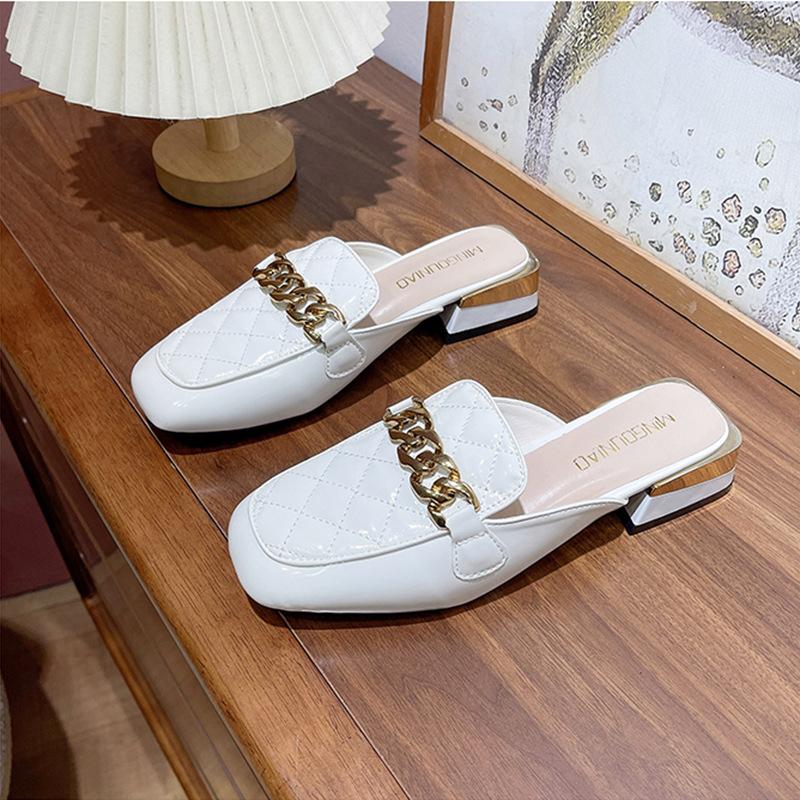 Thick-heeled slippers women's 2025 spring and summer new fashion women's shoes low-heeled shallow mouth one-pedal bag head slippers women