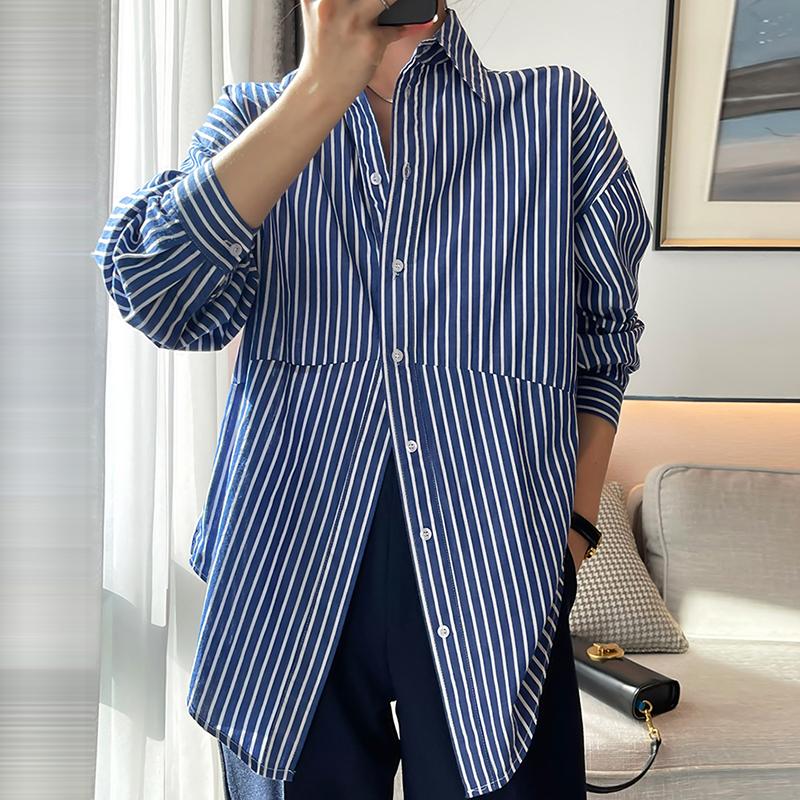 Women Blouses Shirts 2025 Spring Long Sleeve Women Blouse Shirt Turn Down Collar Office Lady Striped Blouse Shirt Women Tops J841