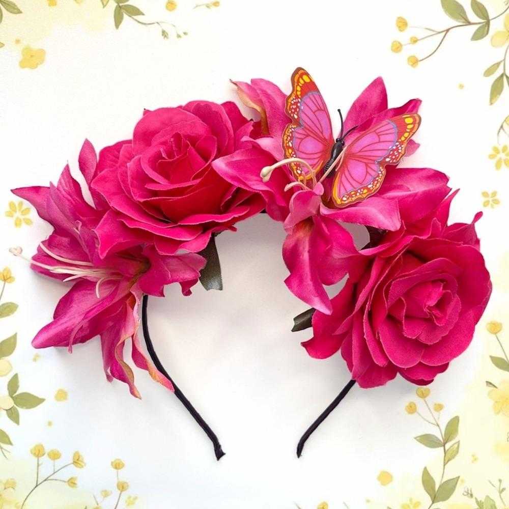 Butterfly Design Flowers Headband Handmade Rose Flower Crown  For Women Girl