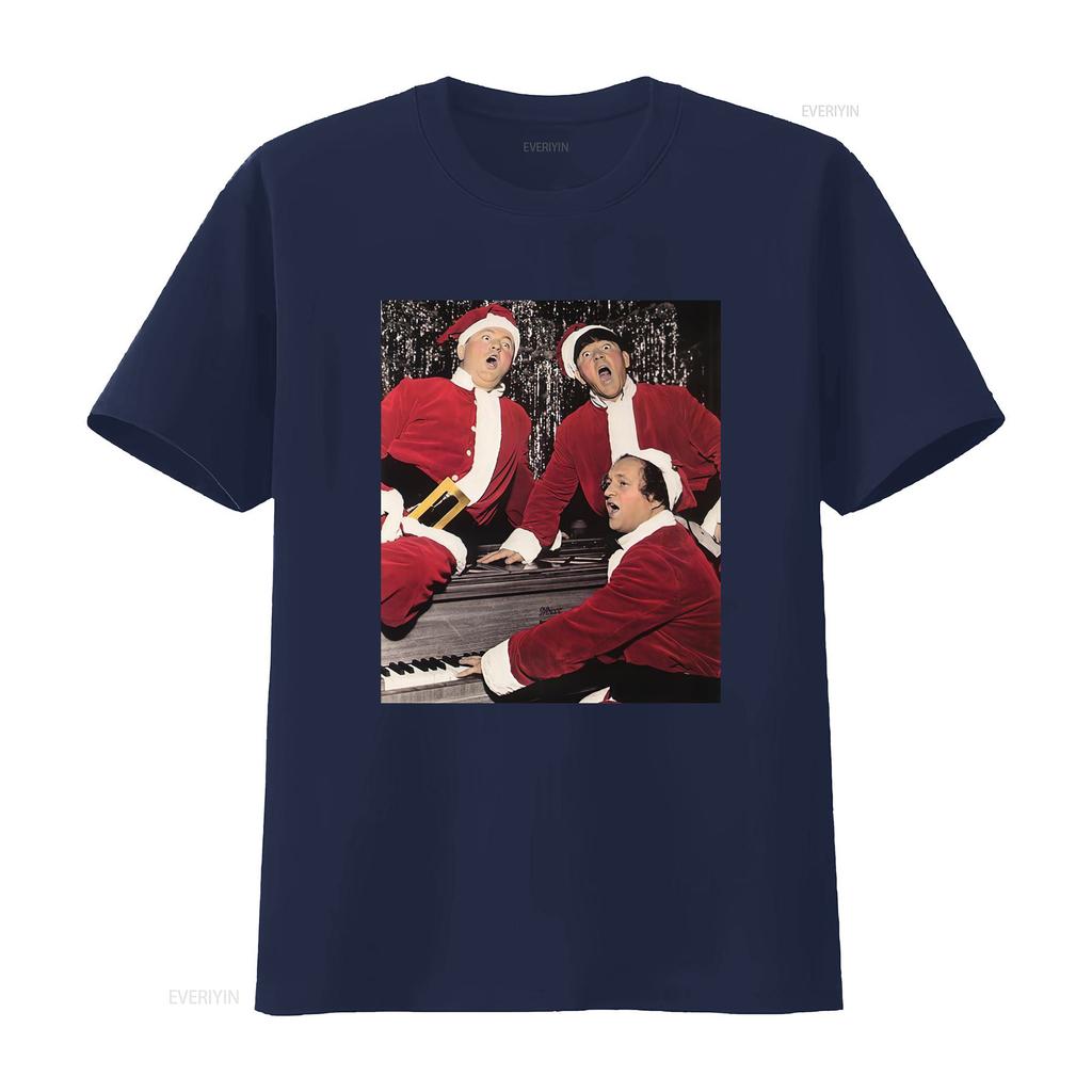 Vintage Funny Three Stooges Christmas Santa Singing Piano Print Casual T Shirt Vintage Washed Unisex Homme Fashion
