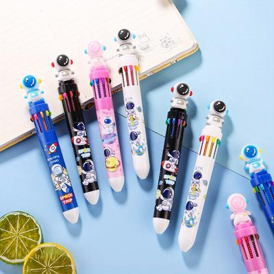 Return To School Season 5pcs Astronaut Model Ten Color Ballpoint Pen Student Hand Account 10 Color Pen Creative Astronaut Press Color Multicolor Pen
