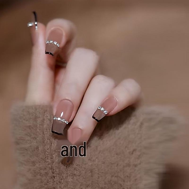 

Versatile Nude French Removable Nail Stickers: Diamond Chain Bow Design