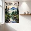 Vintage Metallskylt med Skogsbäck och Citatet 'Into the Forest I Go to Lose My Mind' Rustik Naturlandskapsväggdekor för Ho