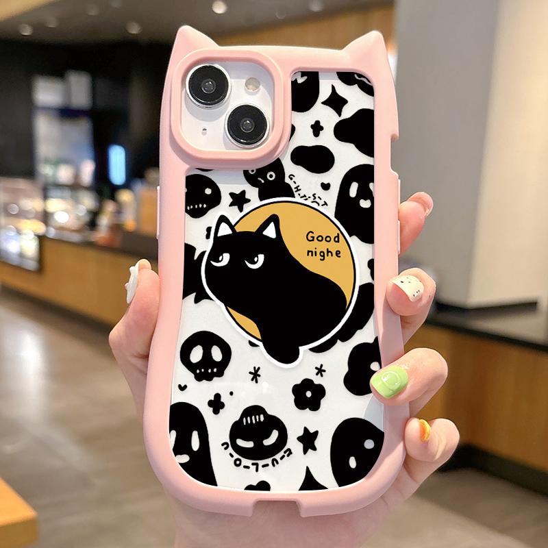 

Прозрачный корпус, противоударная жесткая акриловая задняя крышка с принтом мультяшного кота + мягкий бампер из ТПУ для iPhone iPhone 16 розовый