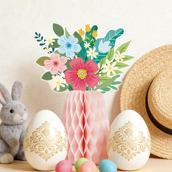 Wildflower Honeycomb Table Centerpiece 3D Floral Paper Vase with Bouquet Print Card for Spring Wedding Birthday Party Supplies