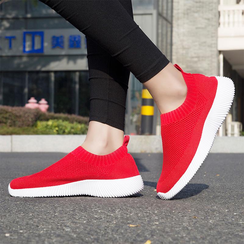 Fashion 2025 Women Shoes Knitting Sock Sneakers Women Flat Shoes Casual Breathable Sneakers Flats Walking Shoes for Women Pink 43