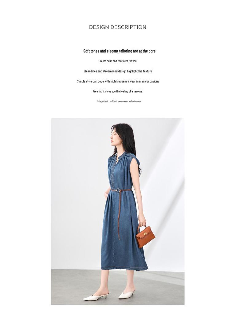 Women's Lyocell Tencel Denim Dress: Casual & Elegant French Summer Long Dress