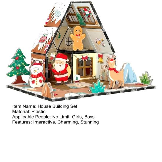 Magnetic Gingerbread House Building Set for Kids DIY Holiday Cookie House Toy with Magnetic Tiles Magnet Building Blocks Learning