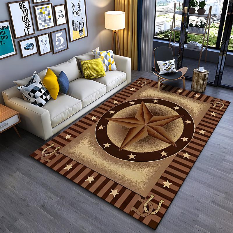 Western-style star and horseshoe design rug Non-slip rug suitable for living room and bedroom sofas