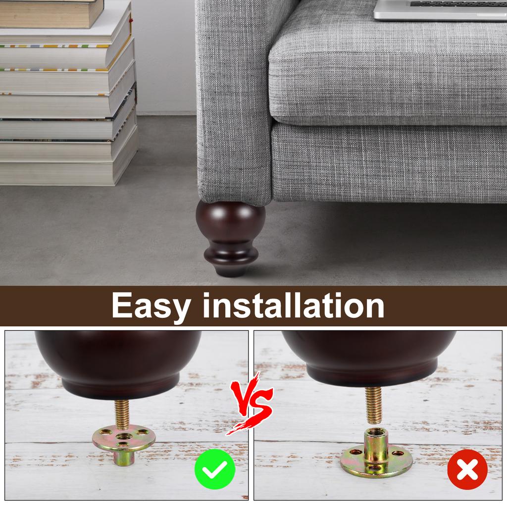 Set de picioare de mobilier de 4 buc. Picioare de canapea din lemn masiv, accesorii pentru picioare, înălțime de 4 inci, pentru masă de cafea, dulap TV, picioare din lemn