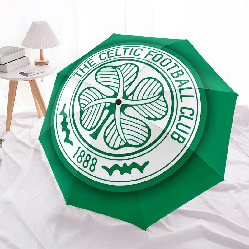 Celtic Football Club, Shamrock Automatisches Öffnen und Schließen, 8-Rippen-Struktur Tragbarer Regenschirm, Geeignet für Männer und Frauen bei allen Wetterbedingungen