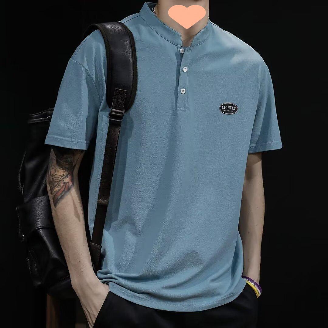 

Подростковая мужская повседневная летняя вышитая футболка-поло с коротким рукавом M синий