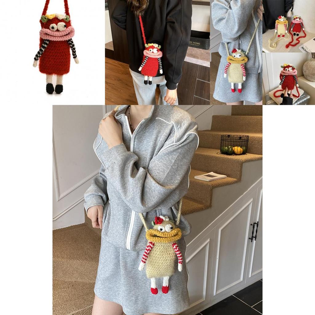 Funny Cute Big Mouth Woven Crossbody Bag With Top Open Design And Cellphone Pocket For Daily Use