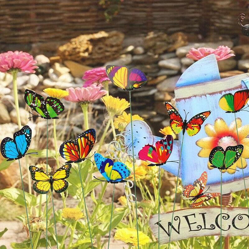 100Pcs/Set 3D Simulation Butterflies Garden Yard Planter Colorful Butterfly Stakes Decoracion Outdoor Decor Flower Pots Decor