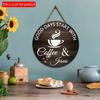 2D plat 20*20cm 1 buc Zile bune rămân cu cafea&Isus Decor rustic pentru bar de cafea, Temă cafea placă rotundă din lemn de bună calitate, Potrivit pentru living