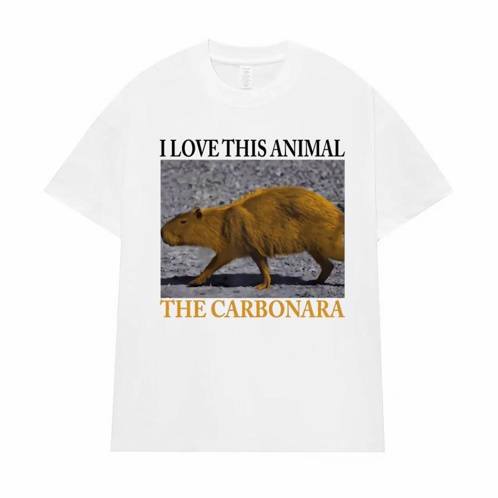 Lustiges Meme Ich Liebe Dieses Tier Das Carbonara-Capybara T-Shirt Herrenbekleidung Unisex Heißer Verkauf Hohe Qualität T-Shirts Mode T-Shirt