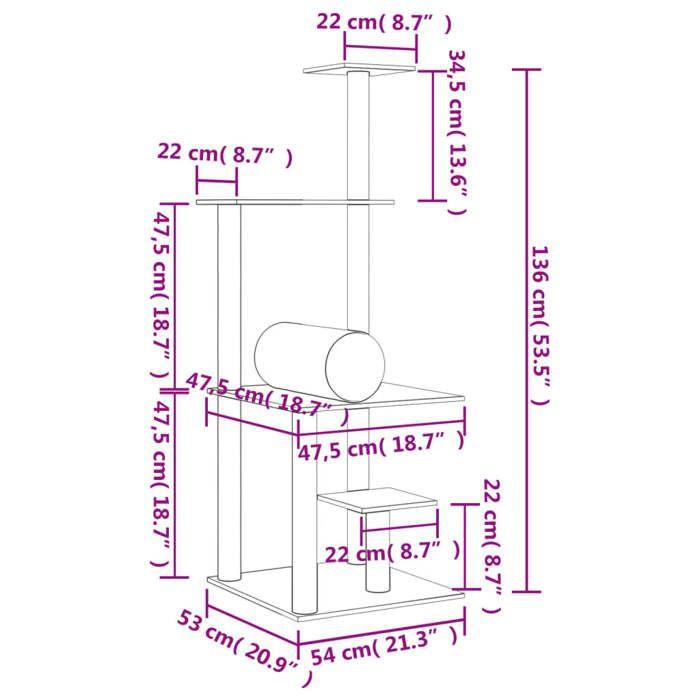 VidaXL Cat Tree with Sisal Scratching Posts Light Grey 136 Cm 172092
