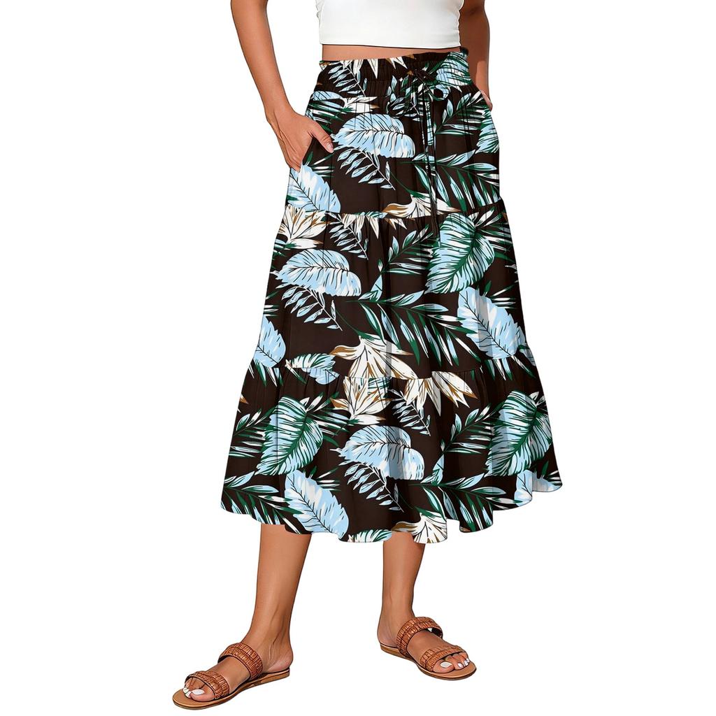 Gonna Maxi da Donna Coulisse Vita Alta Estiva Gonne Lunghe Leggere a Balze Fluide Floreali Plissettate