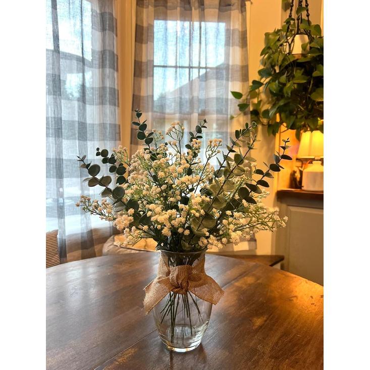 DEEMEI 18pcs Babys Breath Artificial Flowers Fake Eucalyptus Leaves Flowers Bouquet Artificial White Gypsophila Bouquets Real Touch Faux Flowers for