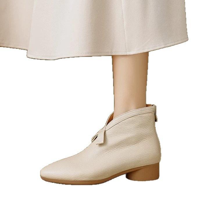 French bow velvet short Martin boots autumn and winter soft leather soft sole thin boots v small ankle boots