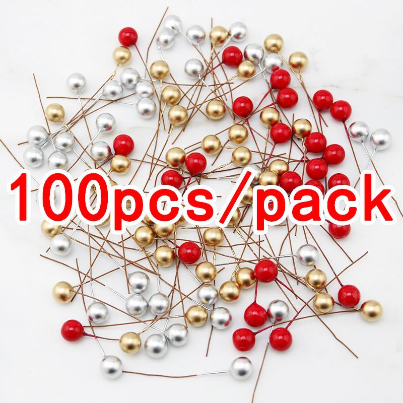 

100 Pieces Colorful Mini Berry Wreaths Faux Pearl Cherry Design Wedding Christmas Cake Decorations DIY Gift Set