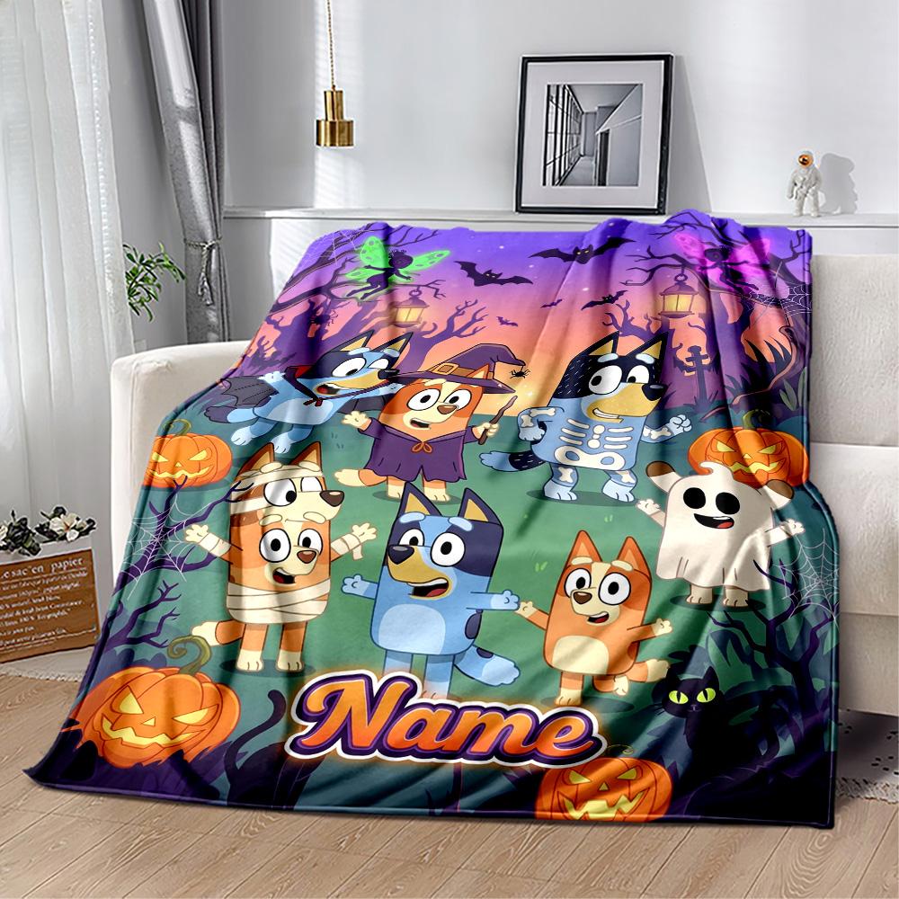 Halloween Bluey Family Personalized Text Blanket Gift Personalized Blanket Soft Warm Cozy for Livingroom Nap Couch Office Chair