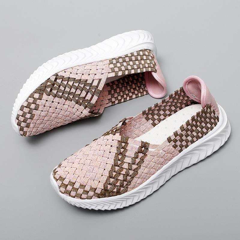 Large size flat bottom women's shoes hand-woven elastic band hand-woven shoes women's shoes single shoes large size flat bottom casual shoes