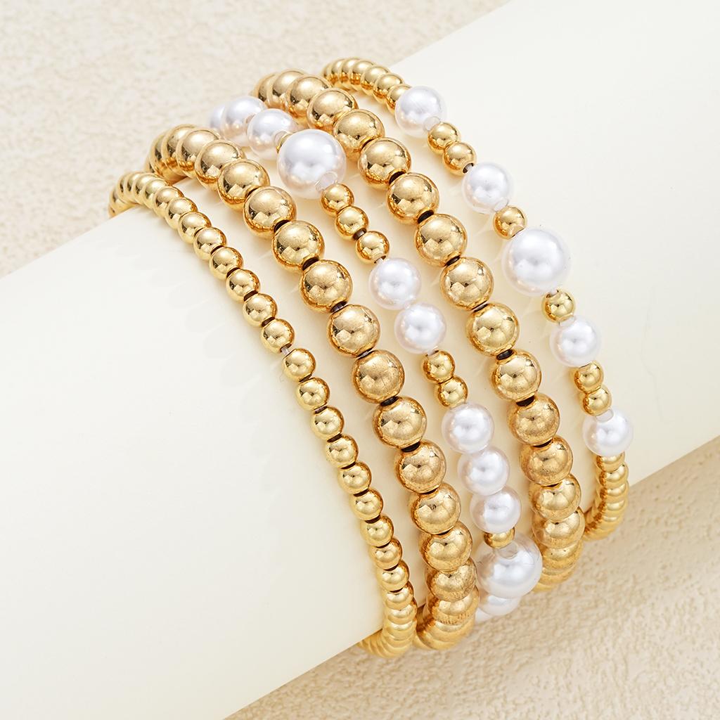7Pcs/Set Bohemian Bracelet For Women Punk Style Cold Color Pearl Metal Multi-layer Hollow Twisting Snake Chain Simple Jewelry
