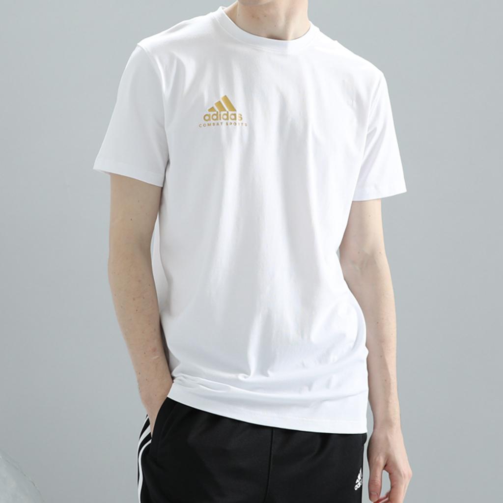 Adidas Moisture-Wicking Lightweight Sports Casual Crew Neck Short Sleeve T-Shirt Men Tops White Gold ADICSTS06P-WG