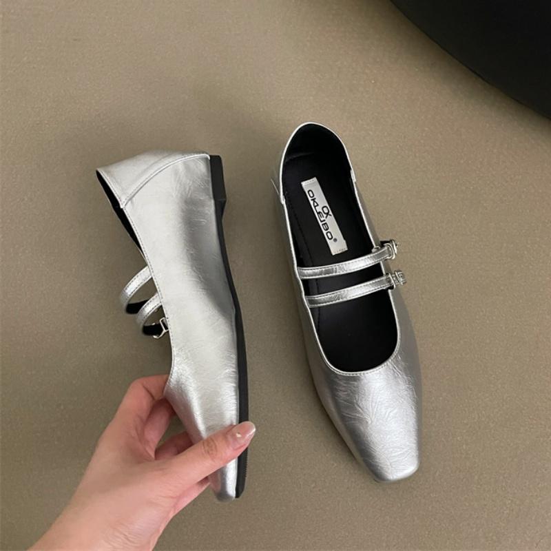 Fashion Bailamos 2025 Spring New Women Flats Fashion Ballerinas Flat Heel Casual Ballet Shoes Square Toe Shallow Ladies Mary Jane Shoes