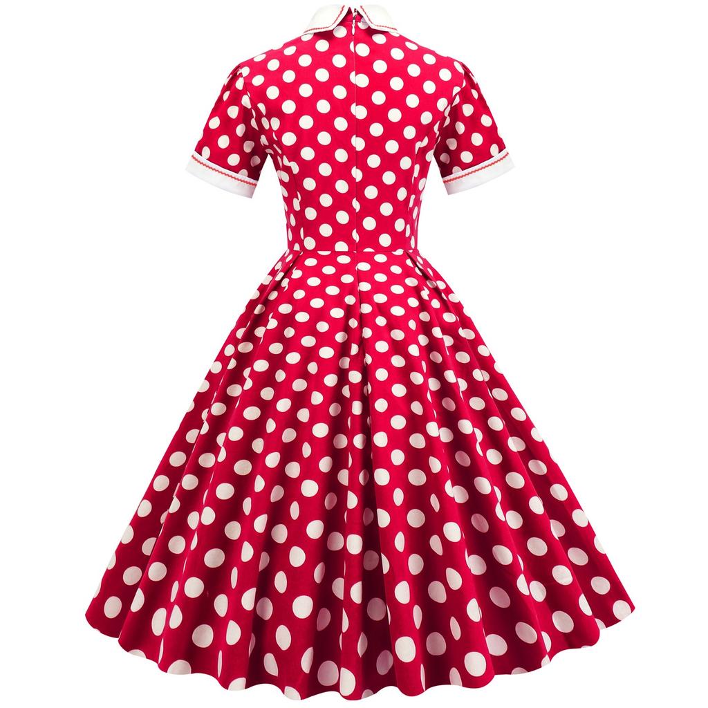Vintage Polka Dot Printed Dresses for Women Summer Elegant Swing Rockabilly Party A Line Dress Ladies Midi Vestidos