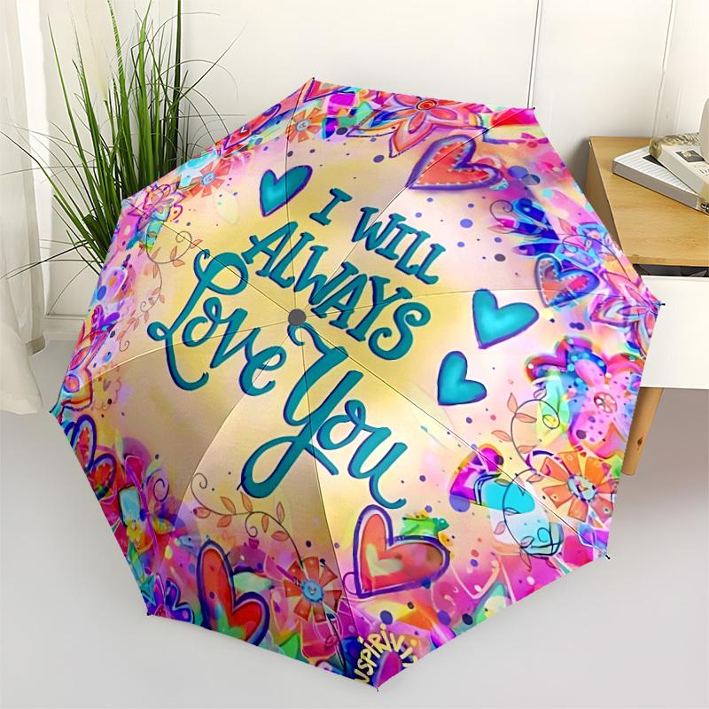 

1pc Love You Heart Decor Automatic Opening and Closing Folding Umbrella with 8 Iron Ribs - Portable, Foldable for Travel yy251124144