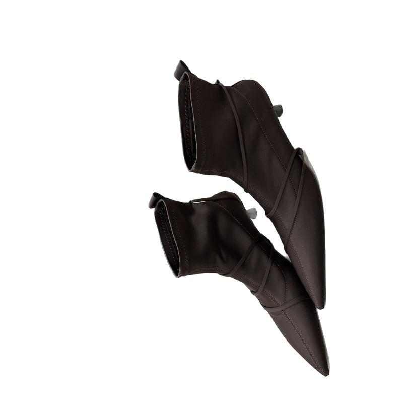 2025 European and American square head design sense fashionable versatile autumn and winter niche strap fashion boots retro thin boots