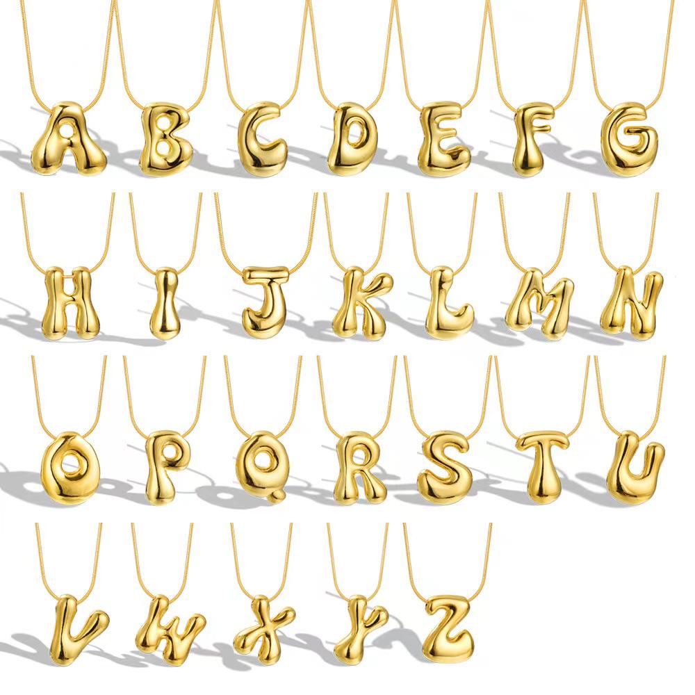 Chubby 26-Letter Balloon Pendant Necklace, Gold-Plated Stainless Steel